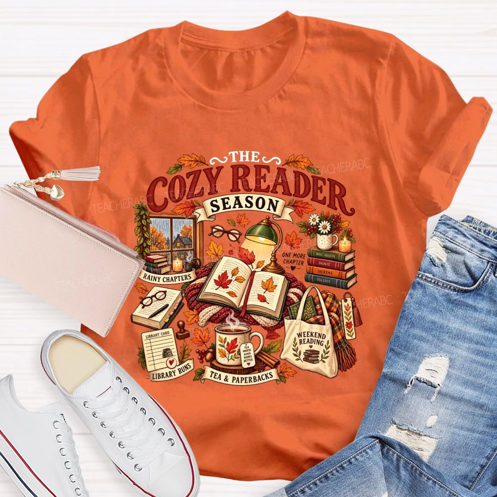 The Cozy Reader Season And Fall Book Lover Teacher T-shirt
