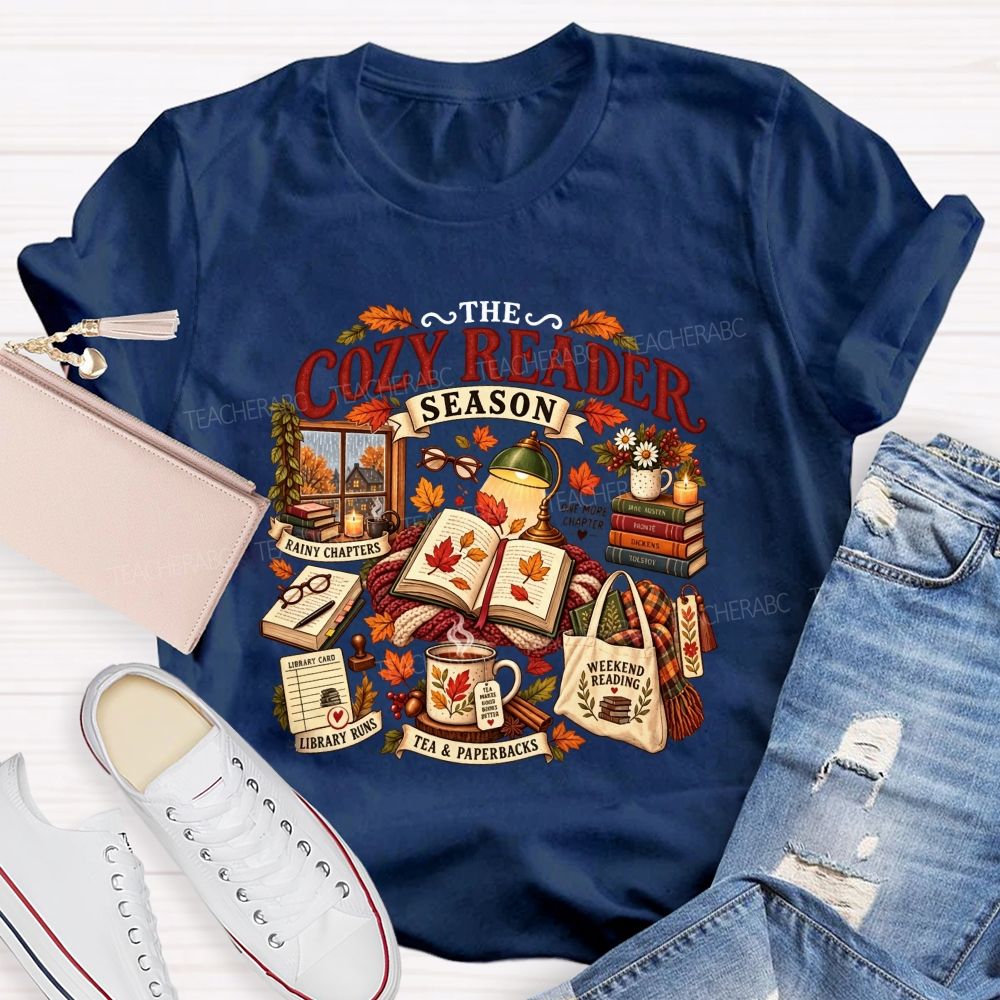 The Cozy Reader Season And Fall Book Lover Teacher T-shirt