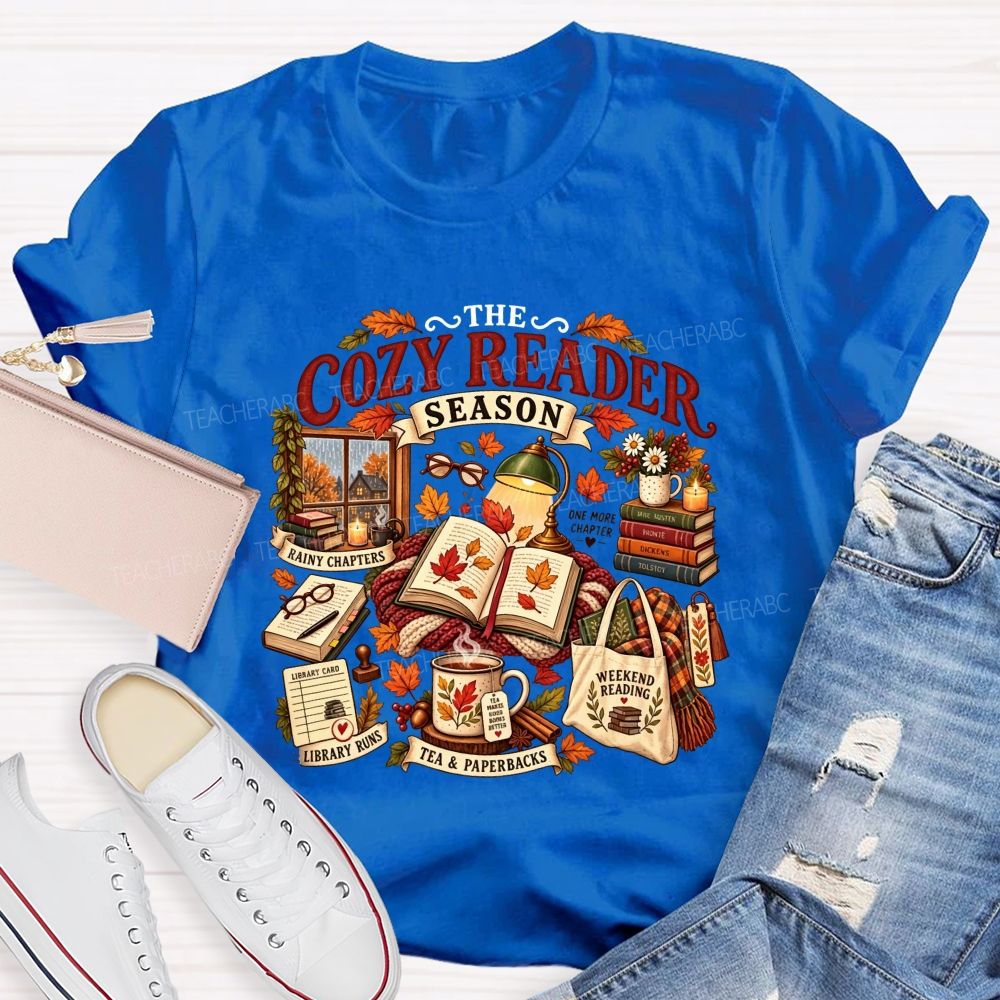 The Cozy Reader Season And Fall Book Lover Teacher T-shirt