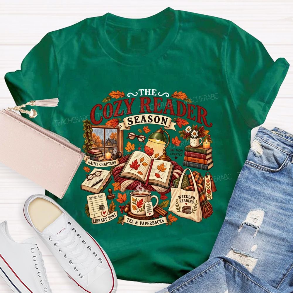 The Cozy Reader Season And Fall Book Lover Teacher T-shirt