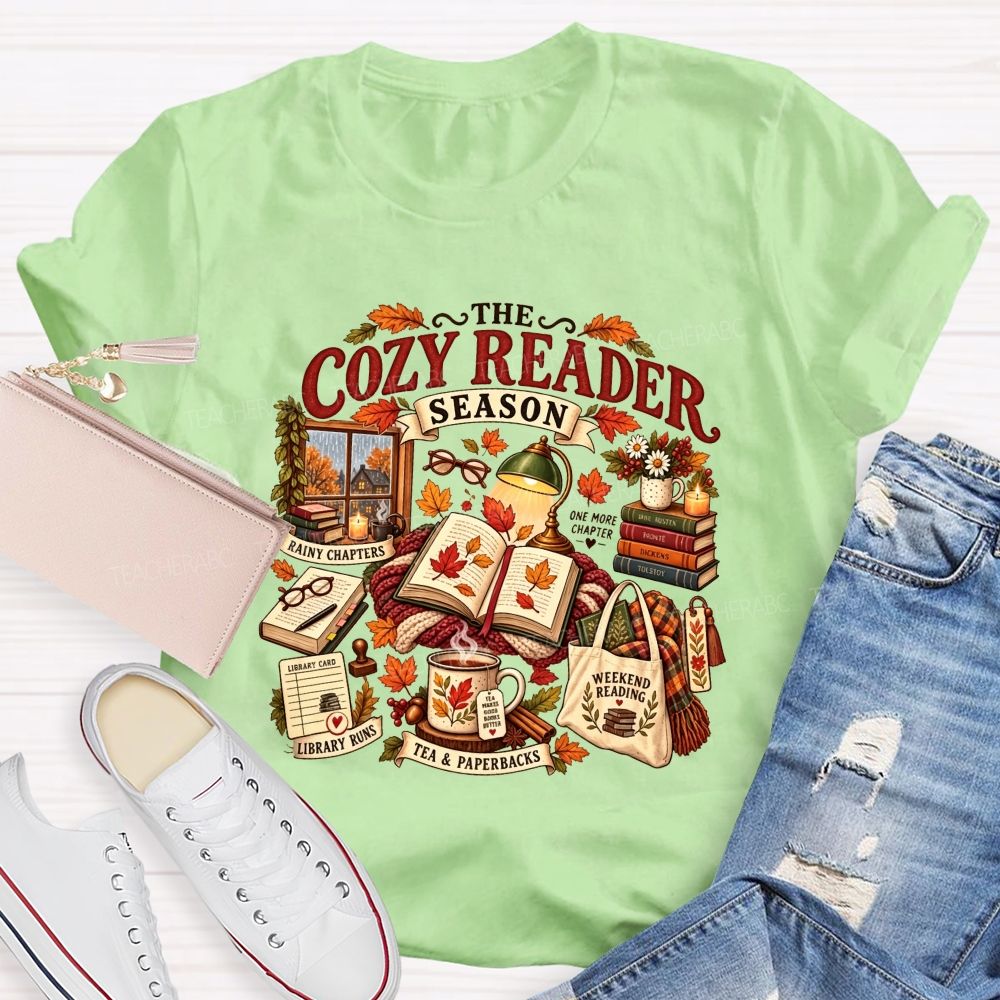 The Cozy Reader Season And Fall Book Lover Teacher T-shirt