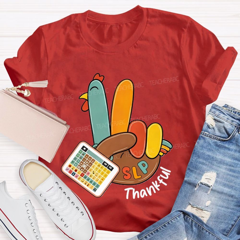 Slp Peace Turkey Speech Language Pathologist Thanksgiving Fall Teacher T-shirt