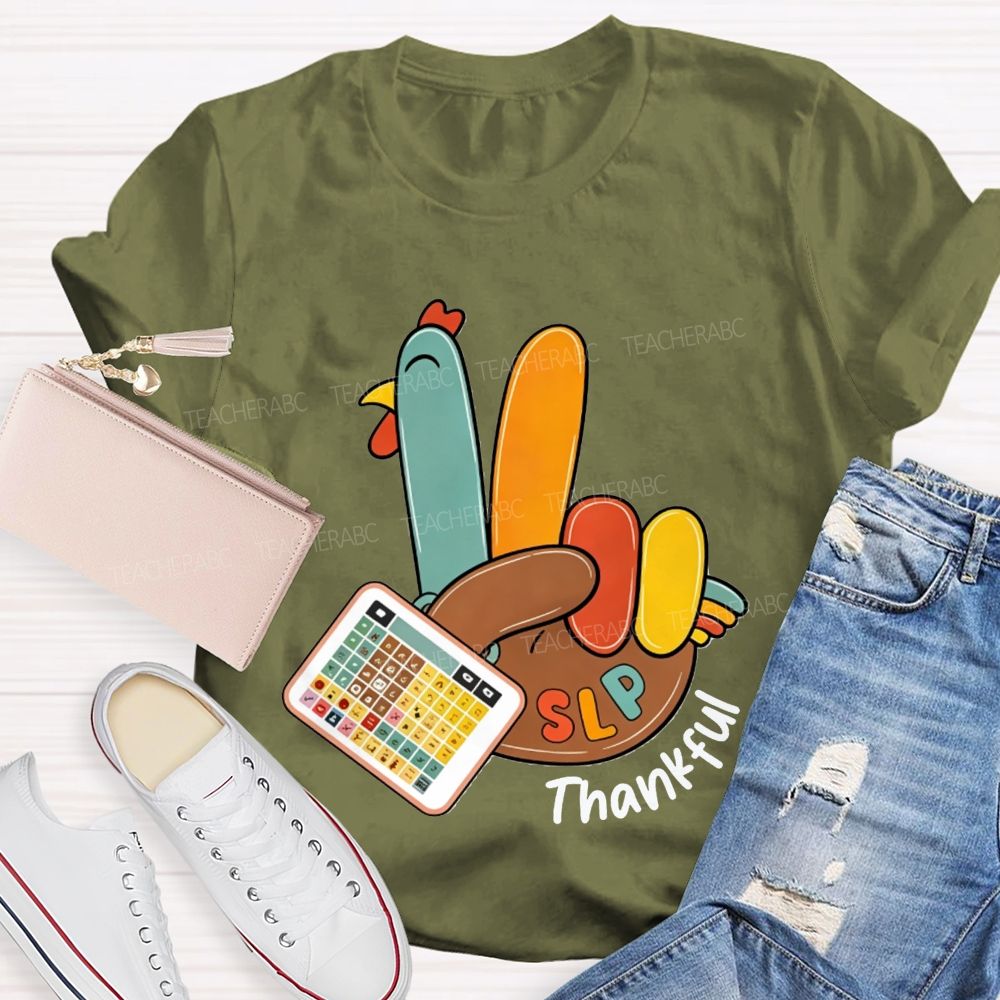 Slp Peace Turkey Speech Language Pathologist Thanksgiving Fall Teacher T-shirt