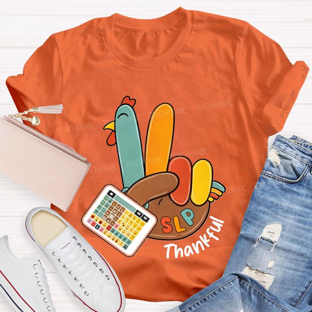 Slp Peace Turkey Speech Language Pathologist Thanksgiving Fall Teacher T-shirt