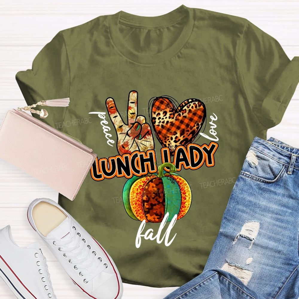 Peace Love Lunch Lady Fall Leopard Pumpkin T-shirt
