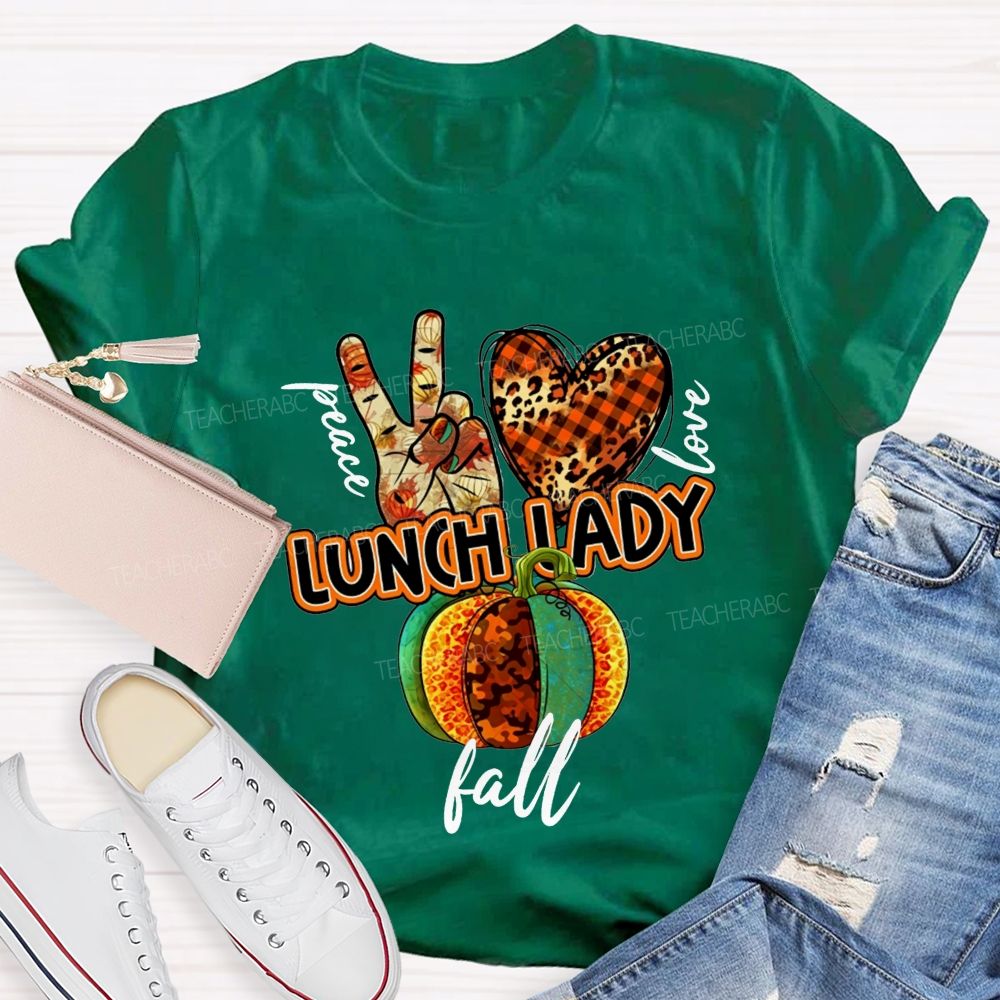 Peace Love Lunch Lady Fall Leopard Pumpkin T-shirt