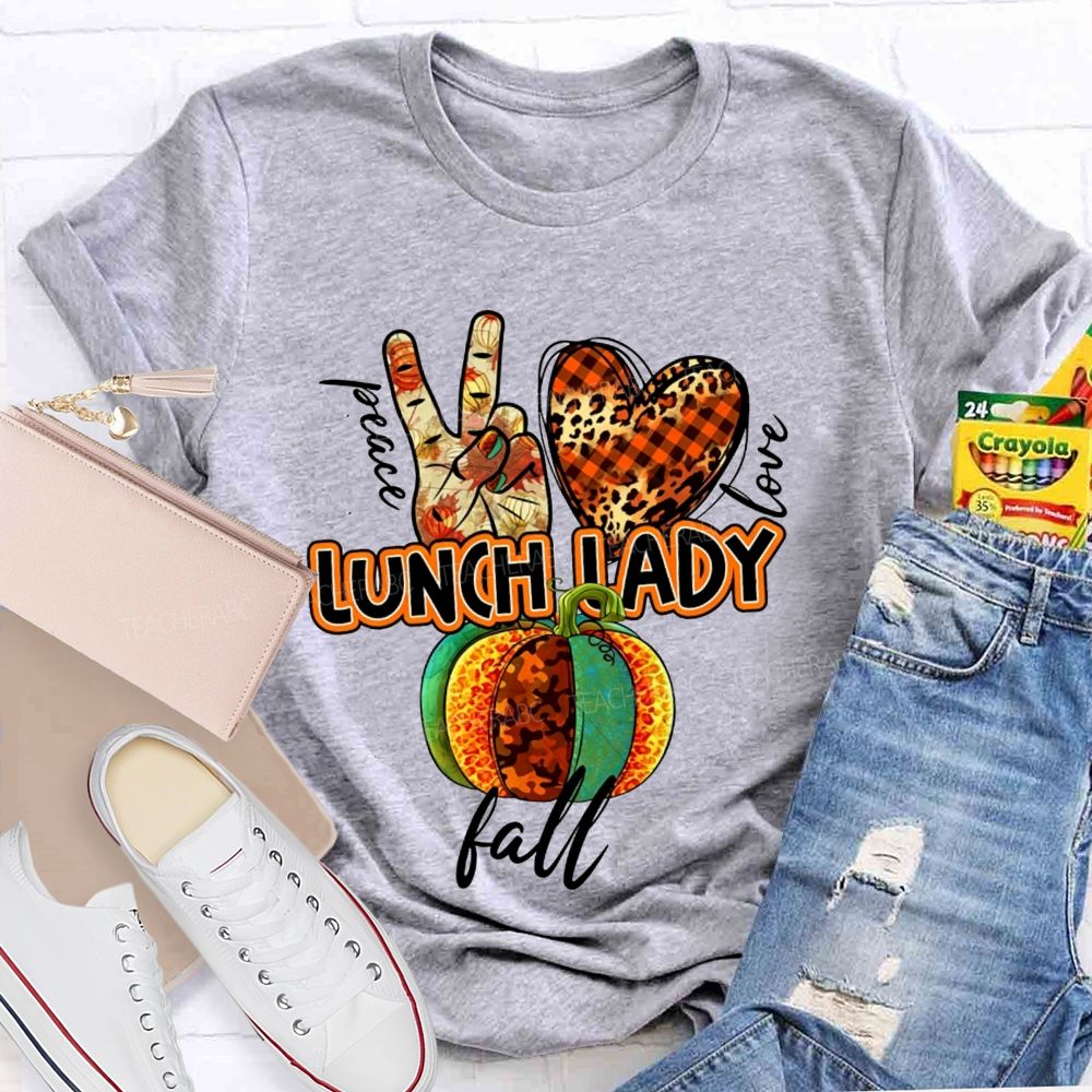 Peace Love Lunch Lady Fall Leopard Pumpkin T-shirt