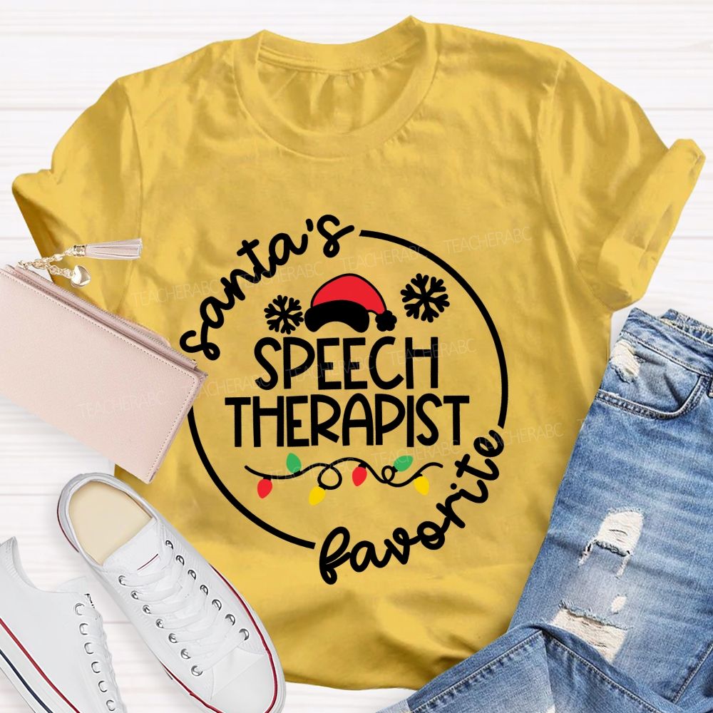 Santa'S Favorite Speech Therapist Christmas Slp Teacher T-shirt