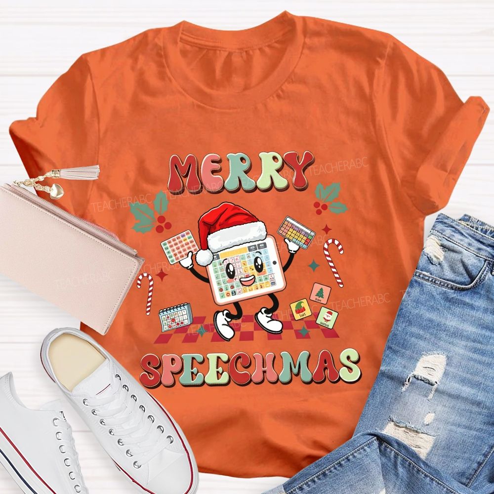 Merry Speechma Speech Christmas Speechma Teacher T-shirt