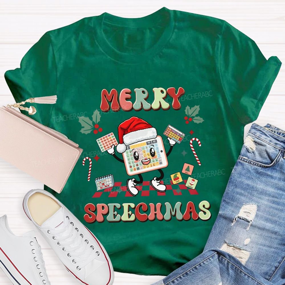 Merry Speechma Speech Christmas Speechma Teacher T-shirt
