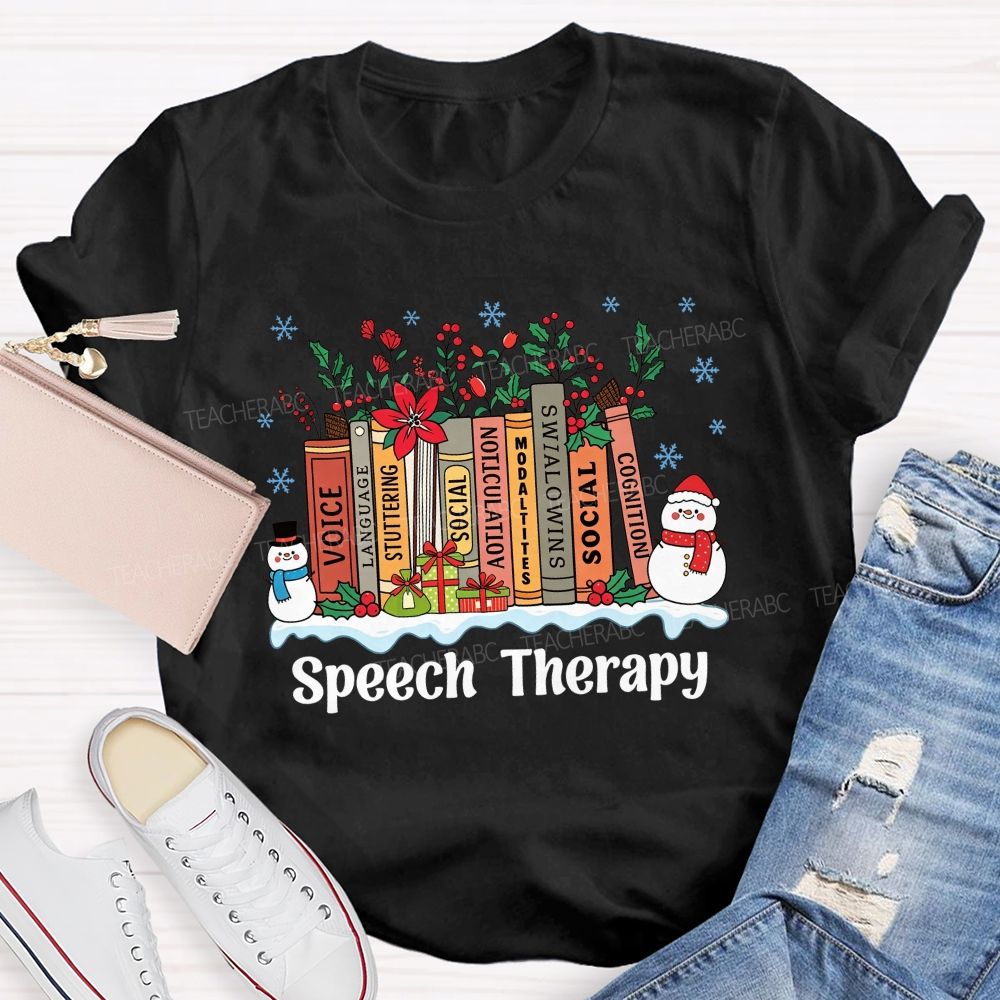 Speech Therapy Christmas Books Language Stuttering Social Articulation Modalities Teacher T-shirt