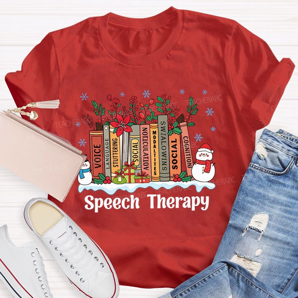 Speech Therapy Christmas Books Language Stuttering Social Articulation Modalities Teacher T-shirt