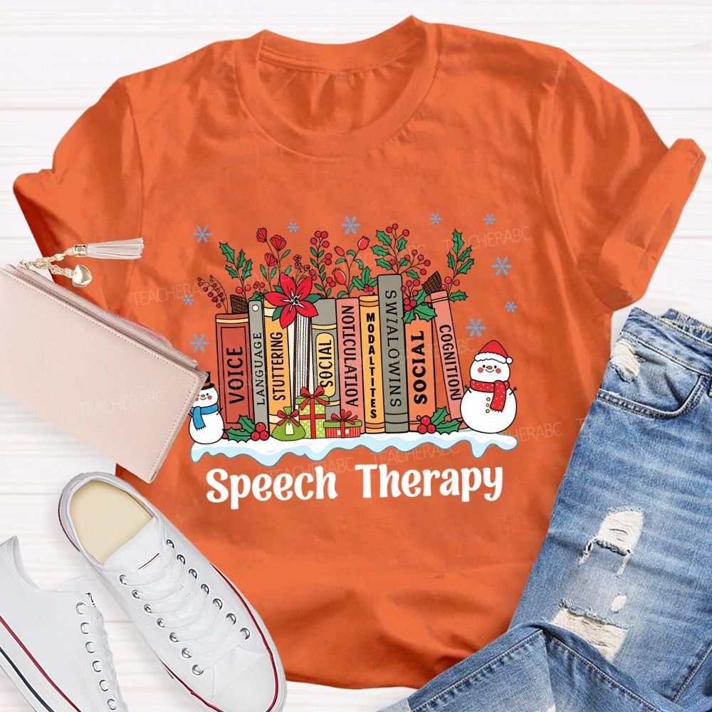 Speech Therapy Christmas Books Language Stuttering Social Articulation Modalities Teacher T-shirt