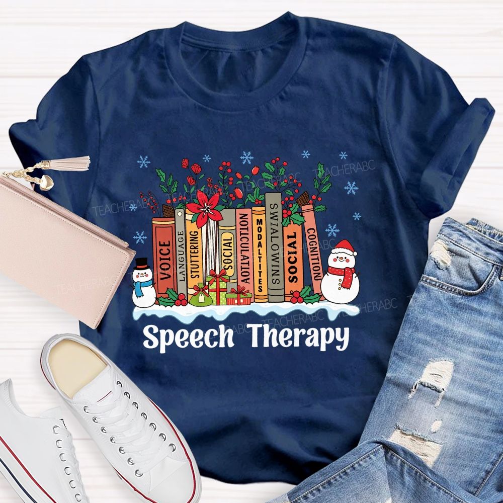 Speech Therapy Christmas Books Language Stuttering Social Articulation Modalities Teacher T-shirt