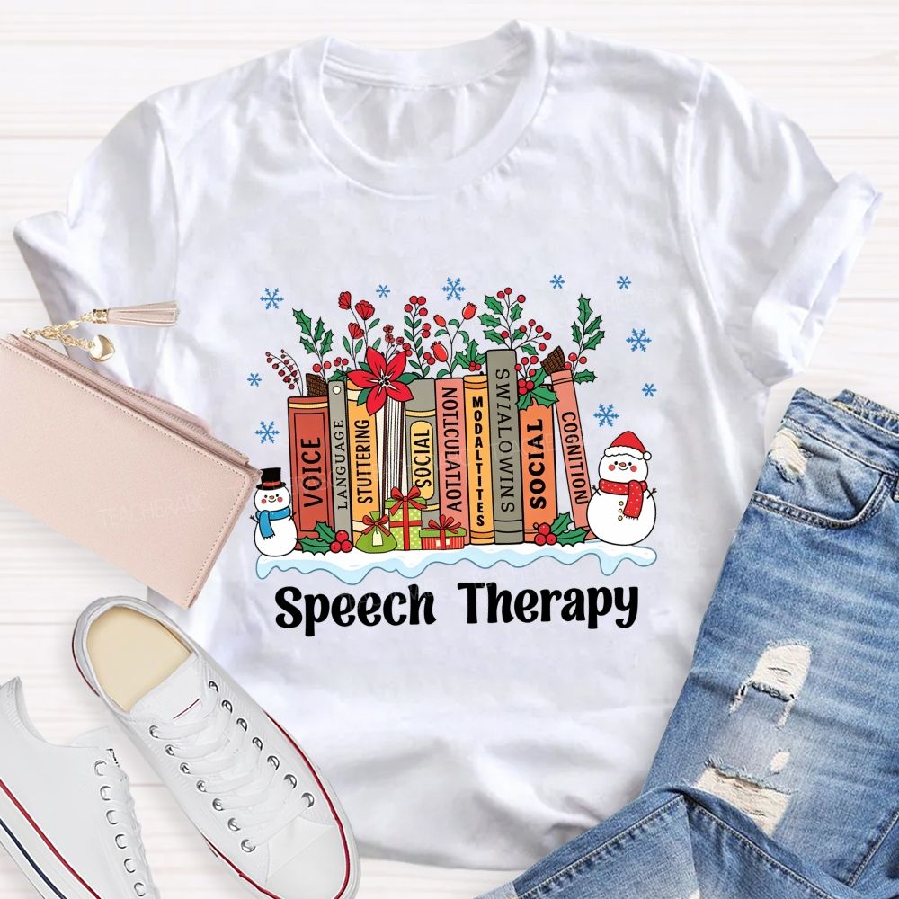 Speech Therapy Christmas Books Language Stuttering Social Articulation Modalities Teacher T-shirt