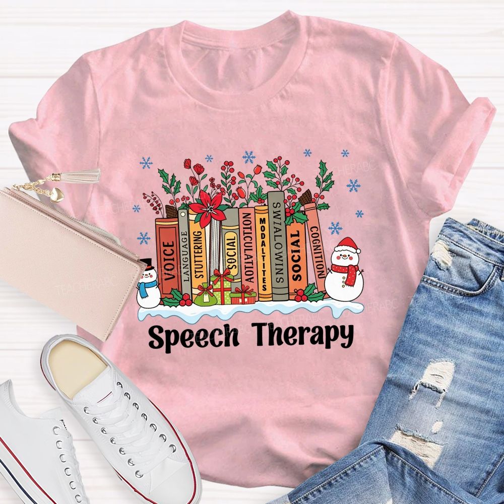 Speech Therapy Christmas Books Language Stuttering Social Articulation Modalities Teacher T-shirt