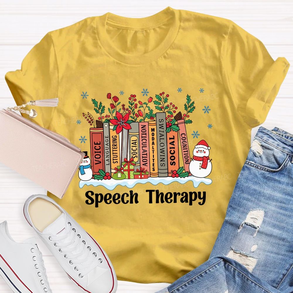 Speech Therapy Christmas Books Language Stuttering Social Articulation Modalities Teacher T-shirt
