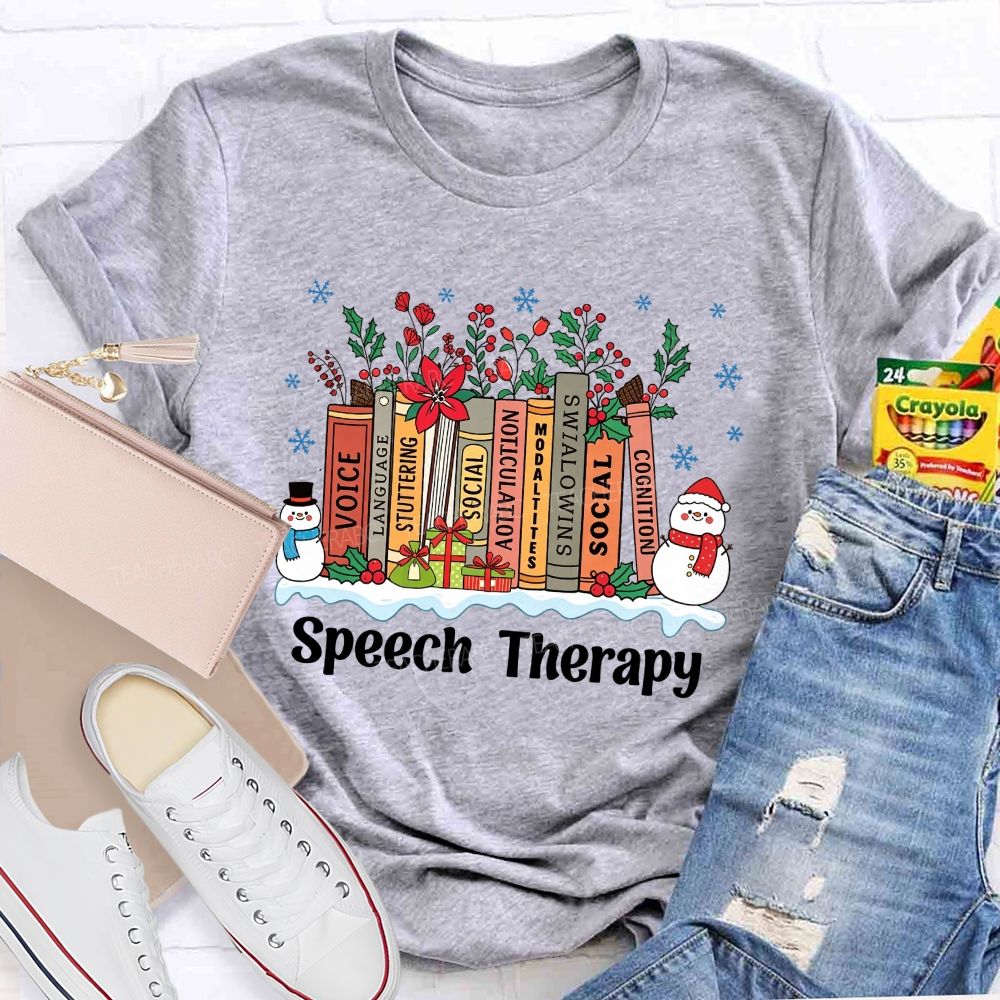 Speech Therapy Christmas Books Language Stuttering Social Articulation Modalities Teacher T-shirt