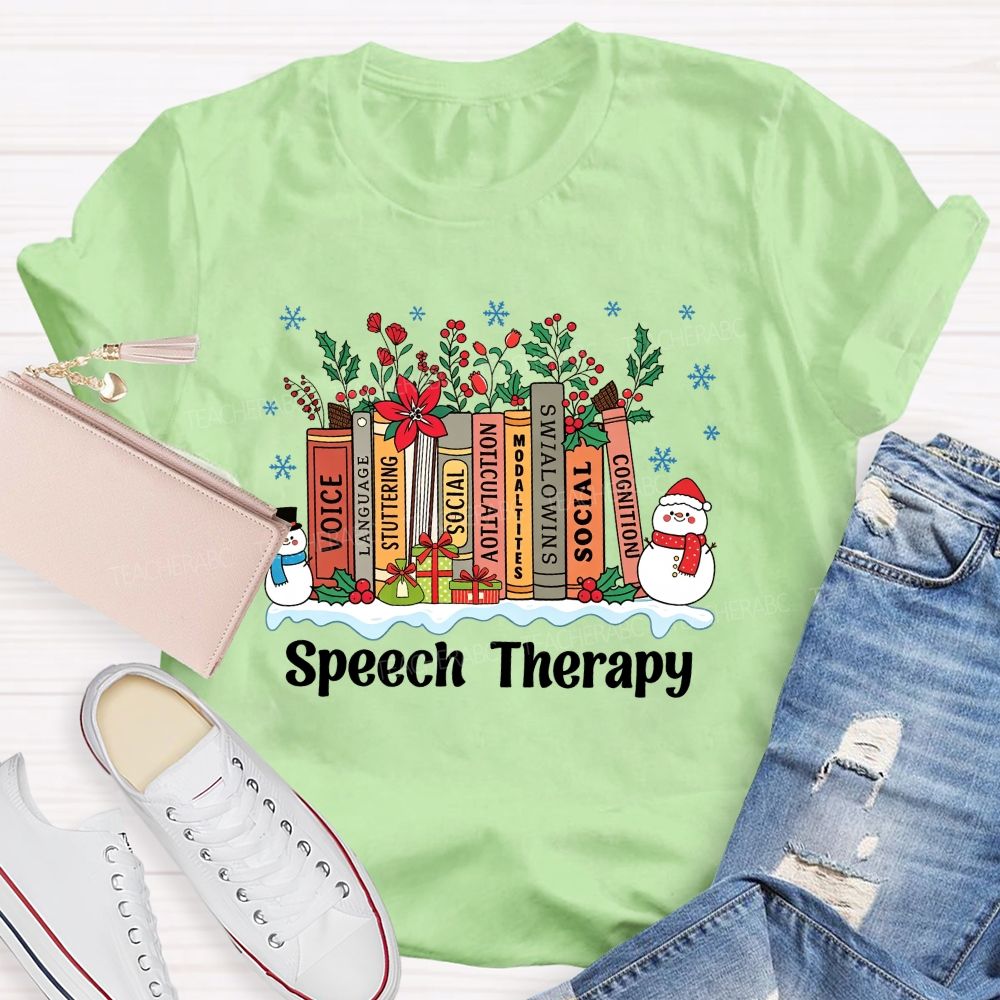 Speech Therapy Christmas Books Language Stuttering Social Articulation Modalities Teacher T-shirt