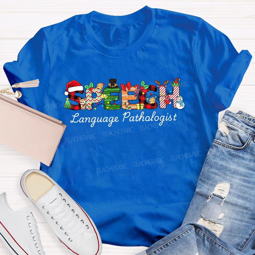 Speech Language Pathologist Christmas Festive Speech Holiday Slp Teacher T-shirt