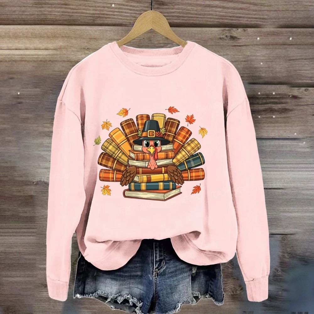 Thanksgiving Book Turkey Teacher Fall Book Lover Sweatshirt