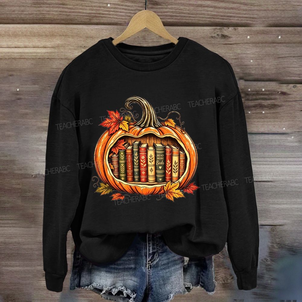 Fall Reading Pumpkin Books Inside My Fall Pumpkin Sweatshirt