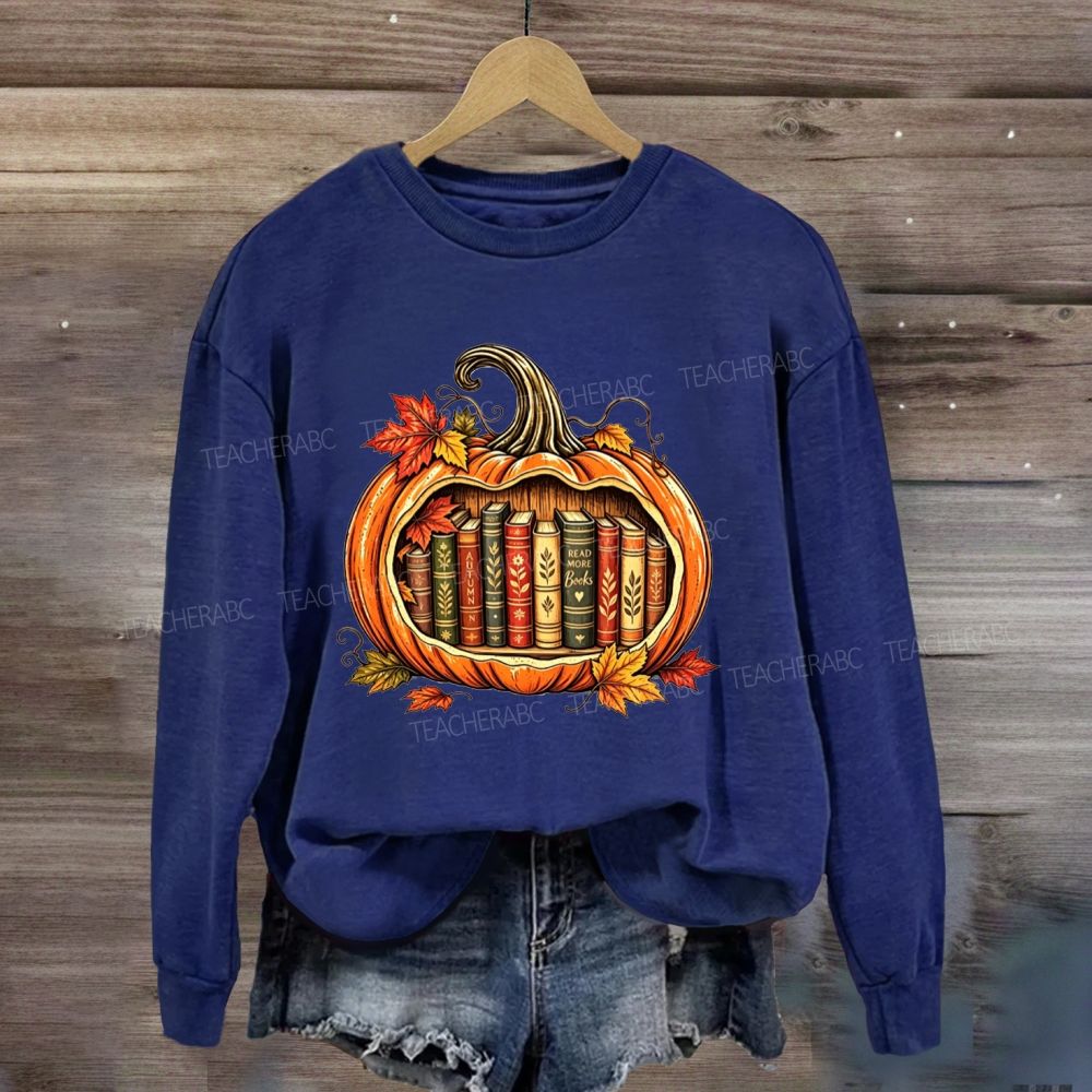 Fall Reading Pumpkin Books Inside My Fall Pumpkin Sweatshirt