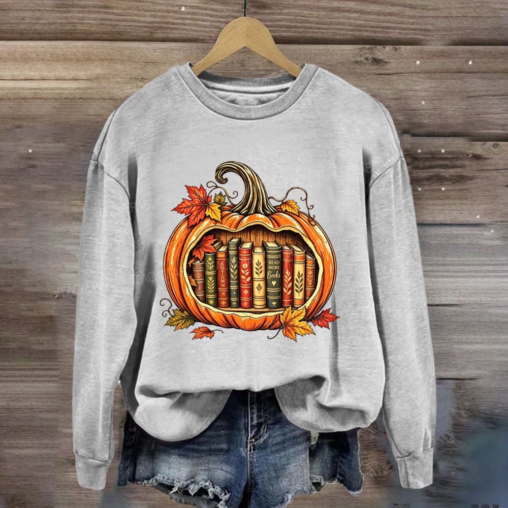 Fall Reading Pumpkin Books Inside My Fall Pumpkin Sweatshirt