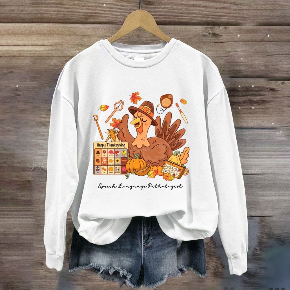 Thanksgiving Speech Language Pathologist Fall Slp Turkey Sweatshirt