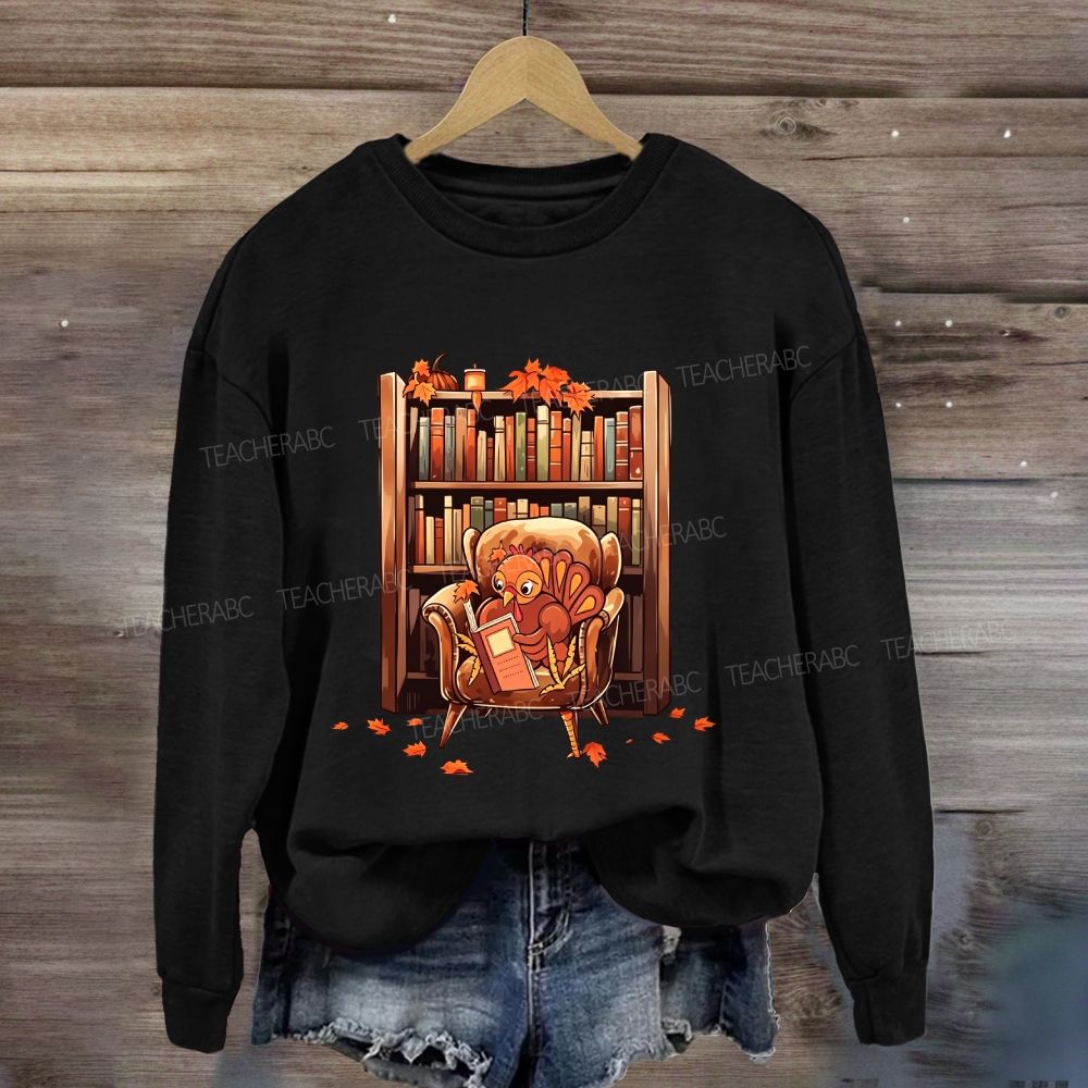 Autumn Bookish Turkey Cozy Reading Sweatshirt