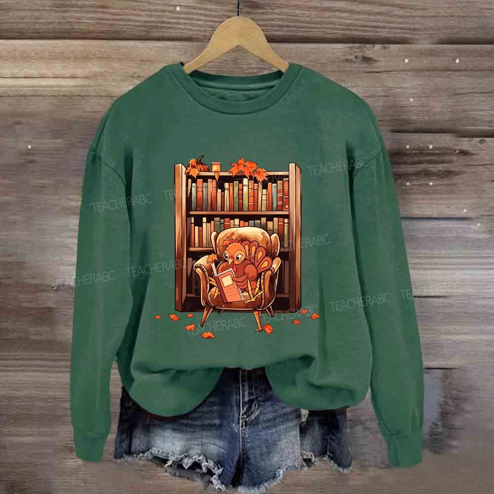 Autumn Bookish Turkey Cozy Reading Sweatshirt