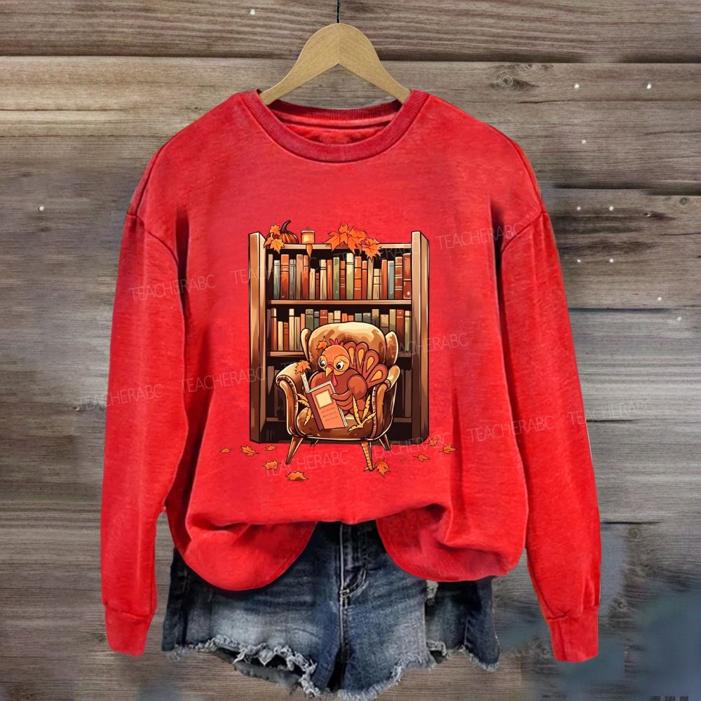 Autumn Bookish Turkey Cozy Reading Sweatshirt