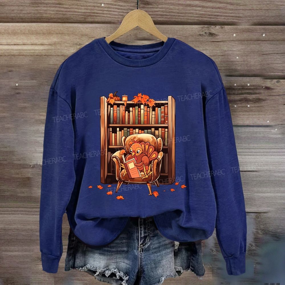 Autumn Bookish Turkey Cozy Reading Sweatshirt