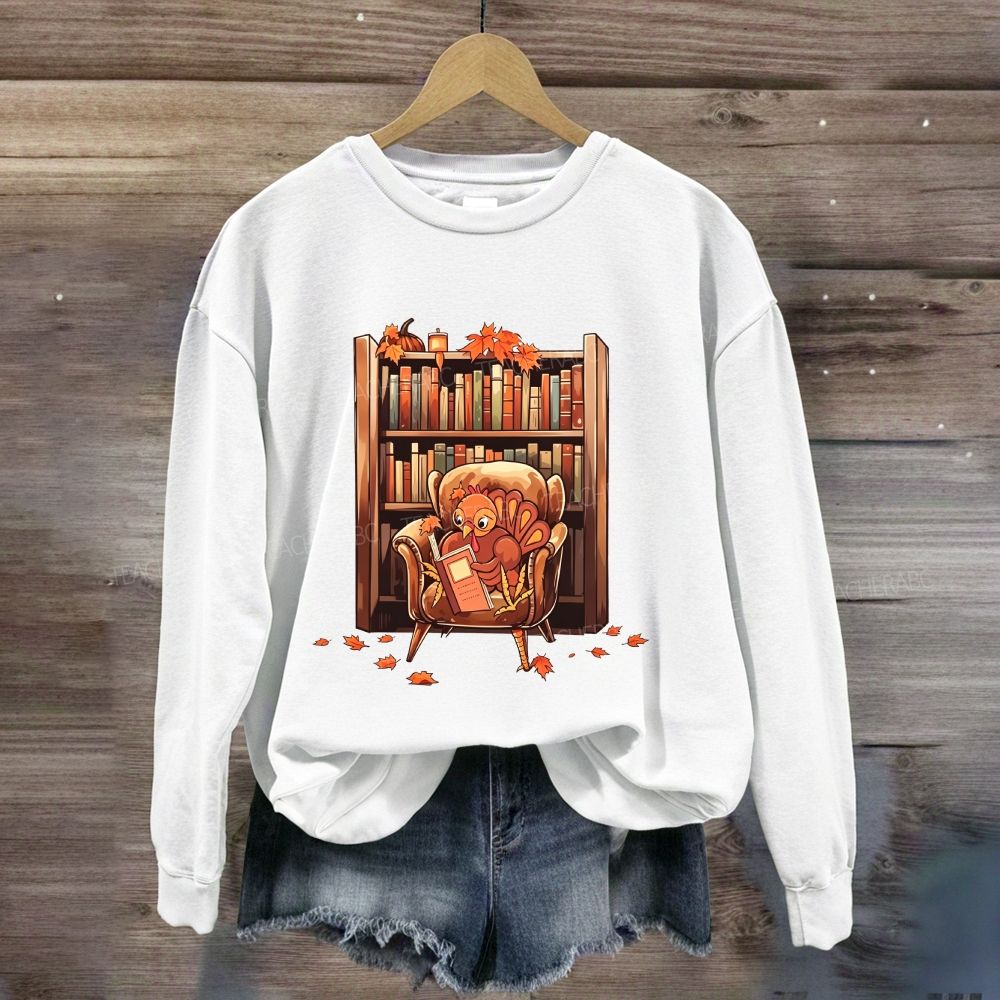 Autumn Bookish Turkey Cozy Reading Sweatshirt