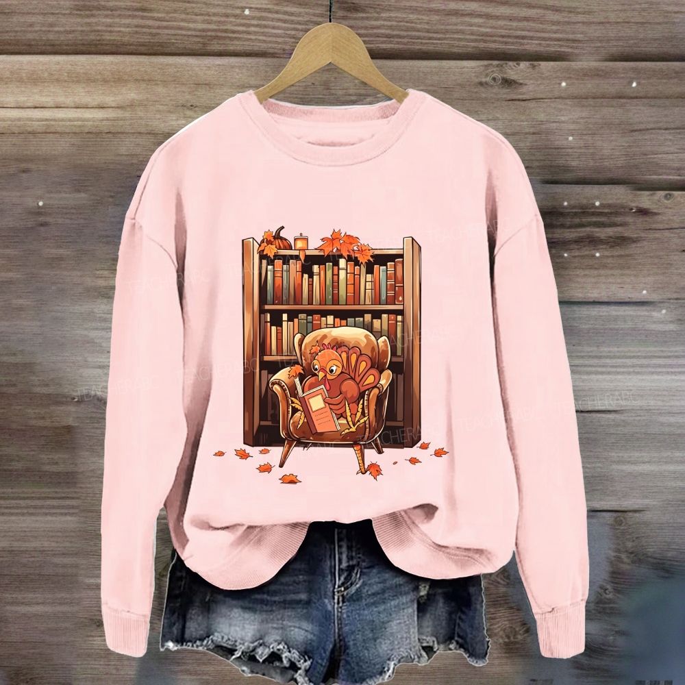 Autumn Bookish Turkey Cozy Reading Sweatshirt