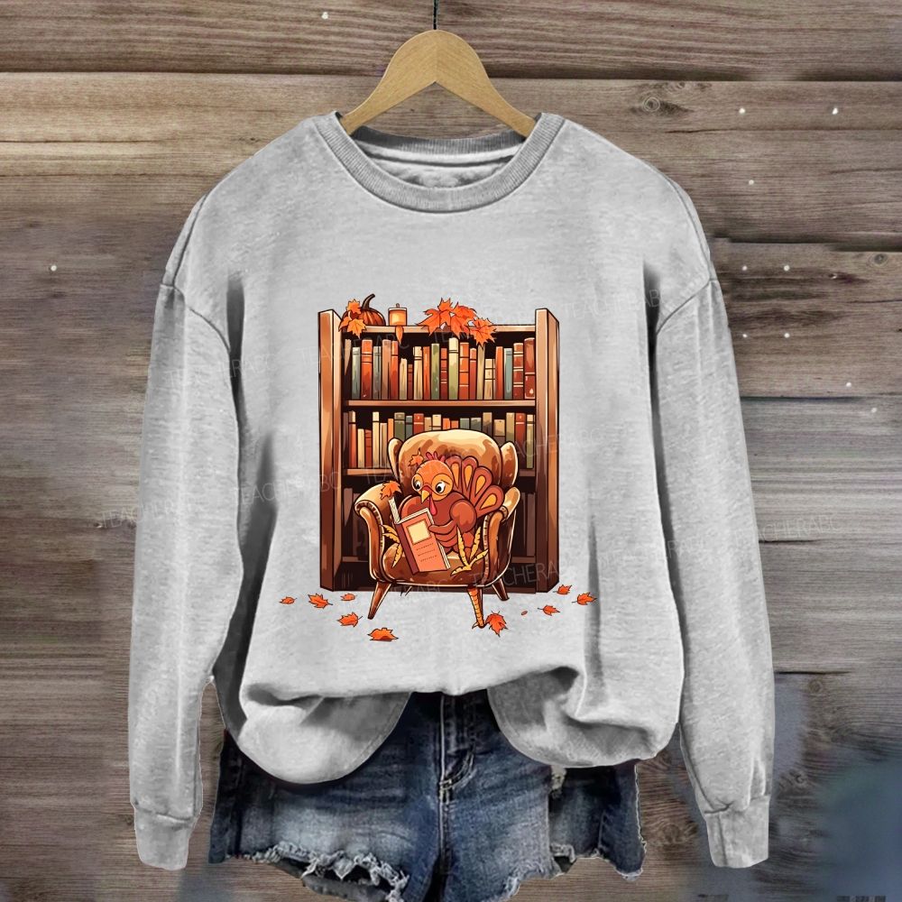 Autumn Bookish Turkey Cozy Reading Sweatshirt