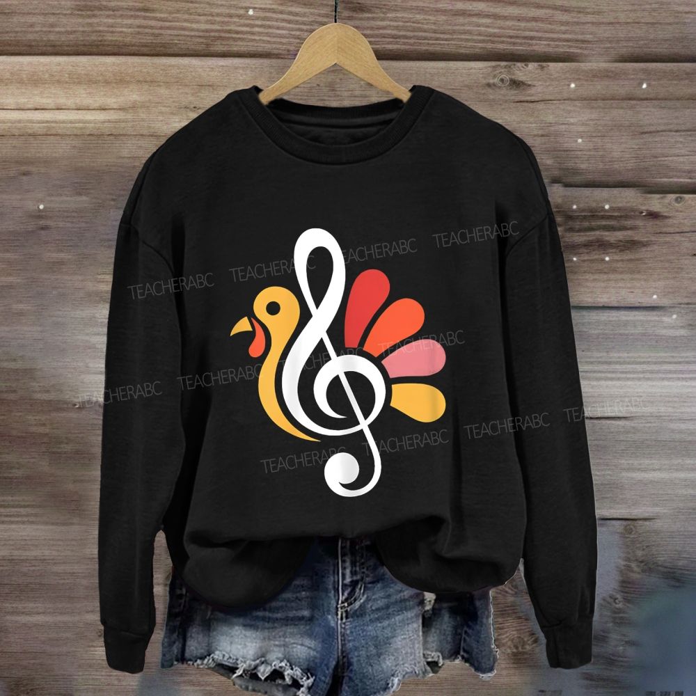 Music Teacher Fall Thanksgiving Turkey Treble Sweatshirt