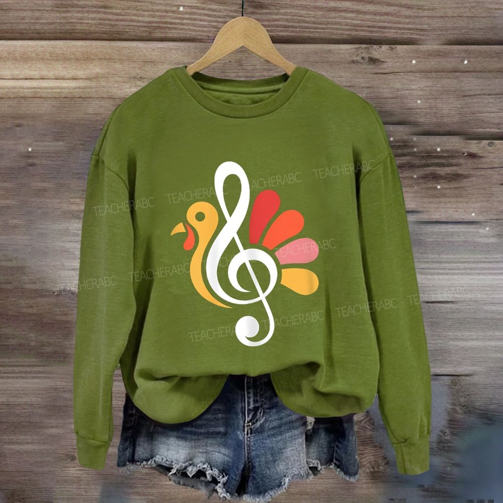Music Teacher Fall Thanksgiving Turkey Treble Sweatshirt