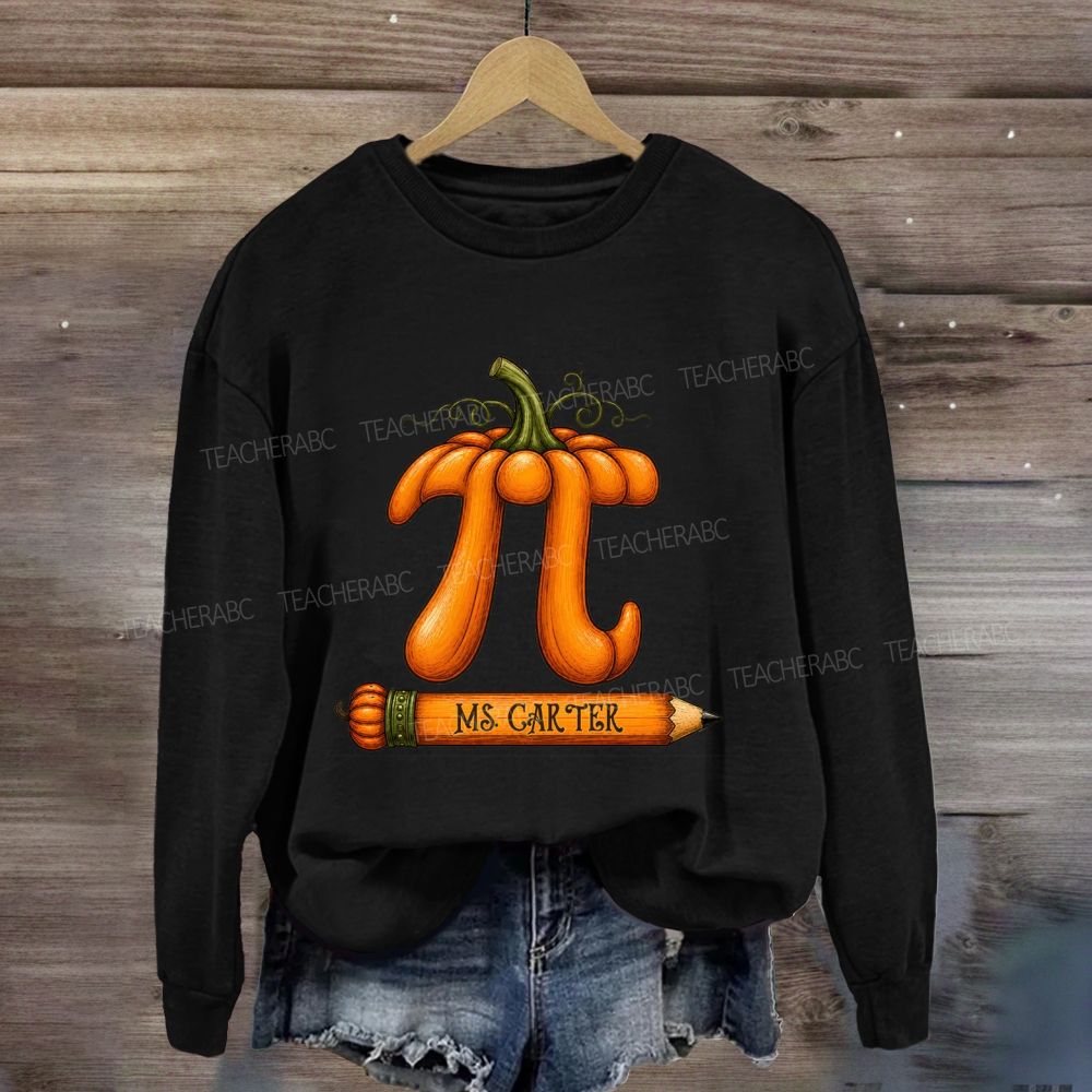 Personalized Name Math Teacher Fall Pumpkin Pencil Sweatshirt