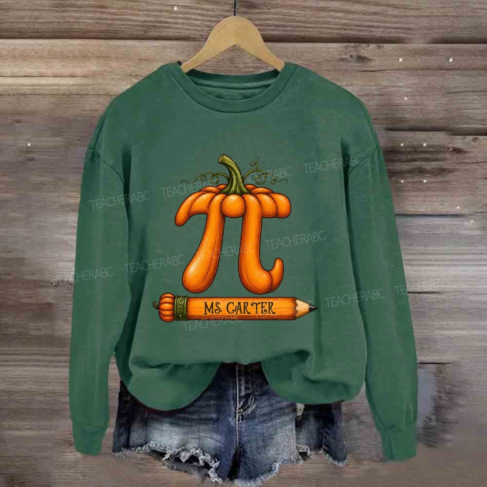 Personalized Name Math Teacher Fall Pumpkin Pencil Sweatshirt