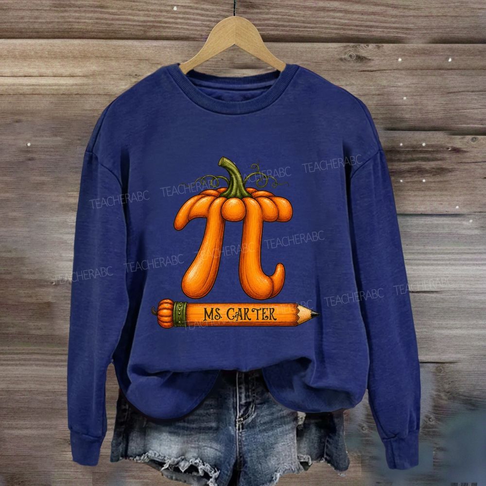 Personalized Name Math Teacher Fall Pumpkin Pencil Sweatshirt