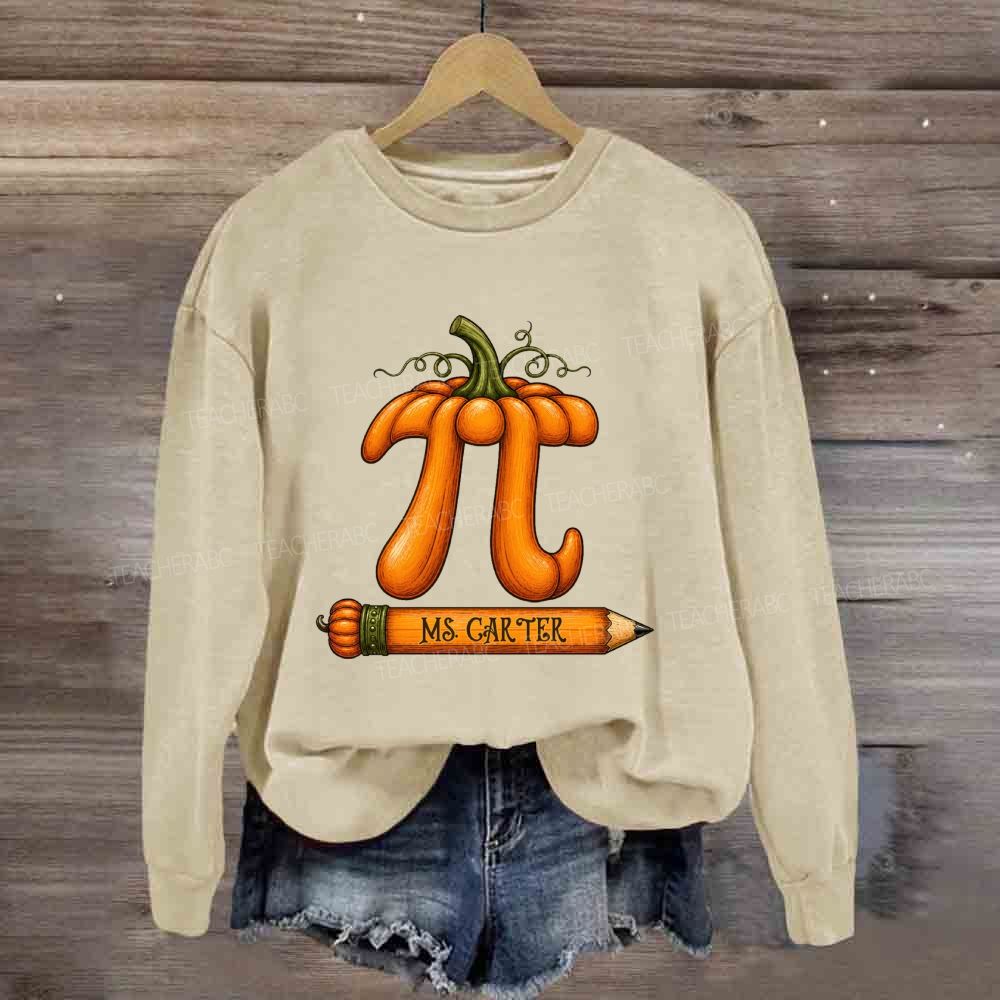 Personalized Name Math Teacher Fall Pumpkin Pencil Sweatshirt
