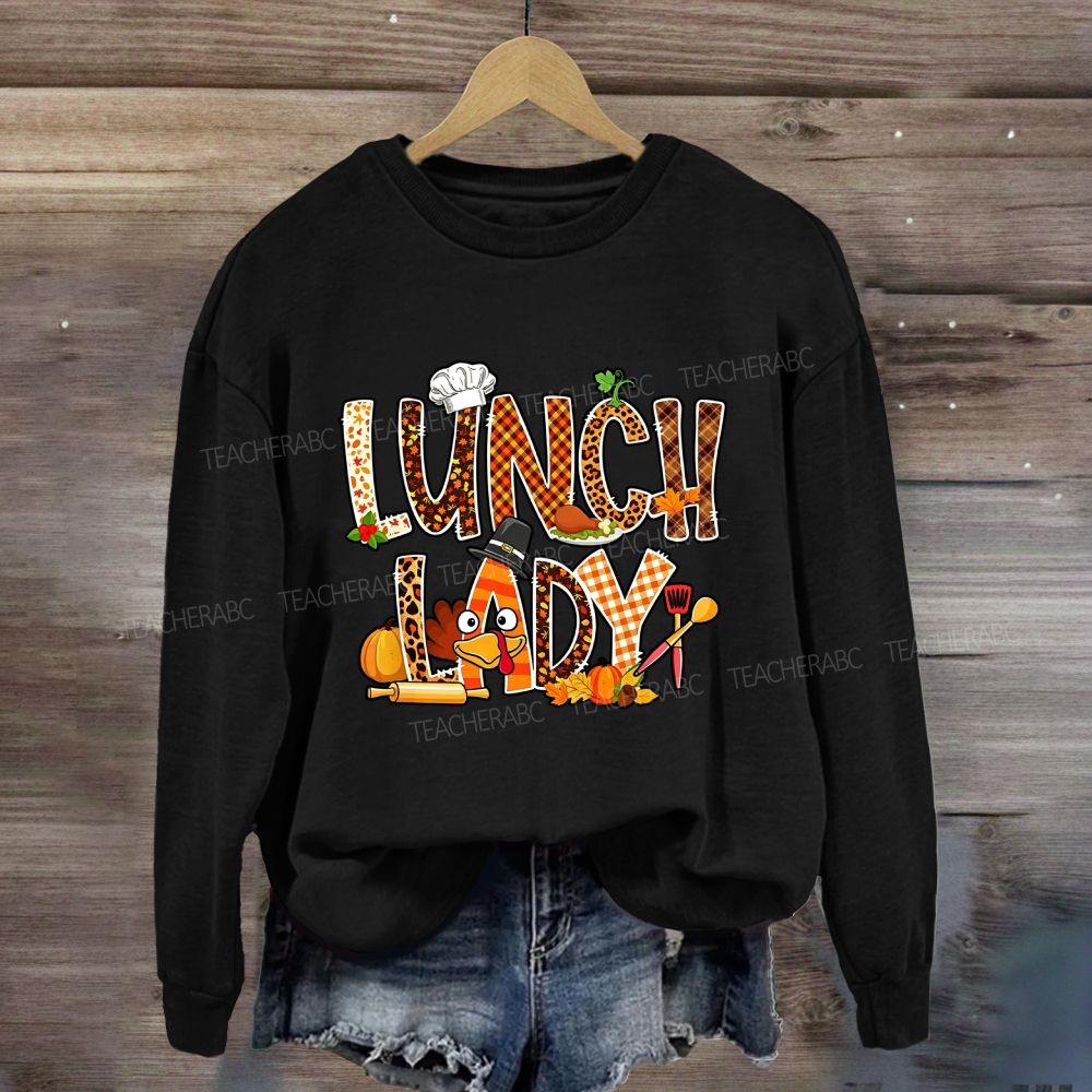 Fall Leopard Plaid Lunch Lady Pumpkin Sweatshirt