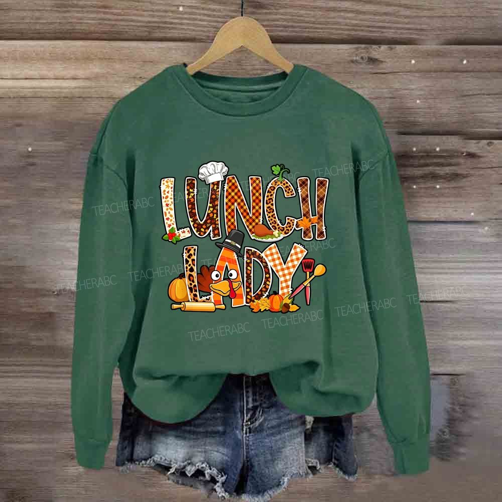 Fall Leopard Plaid Lunch Lady Pumpkin Sweatshirt