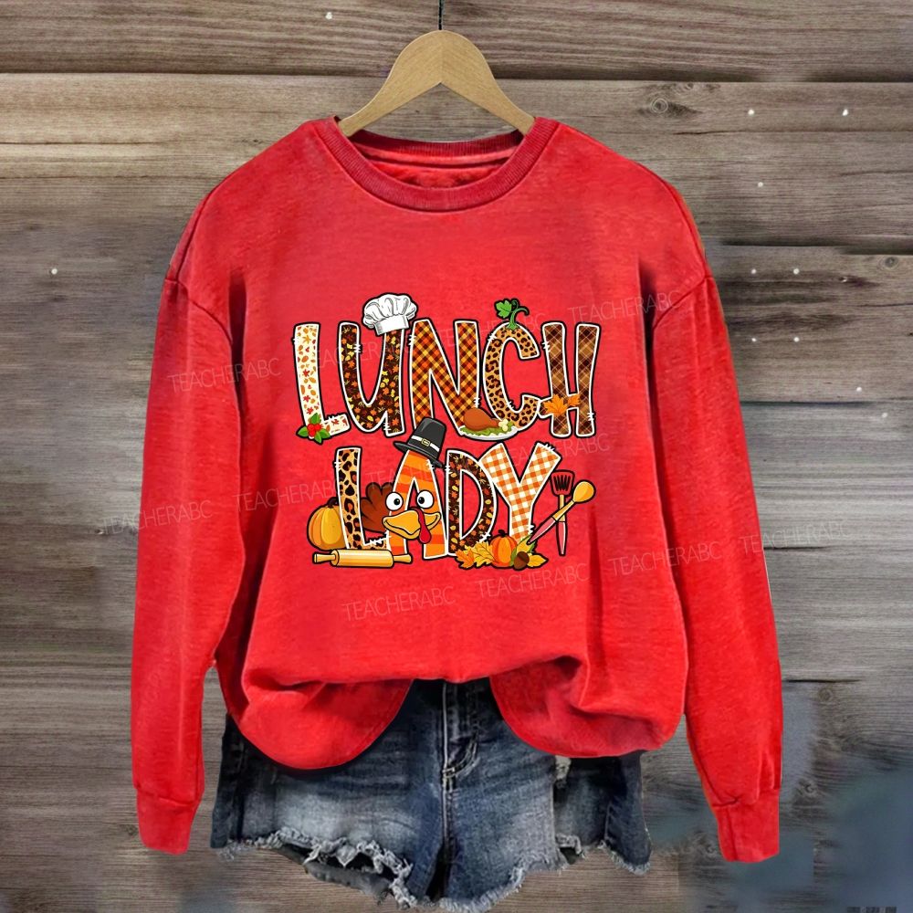 Fall Leopard Plaid Lunch Lady Pumpkin Sweatshirt