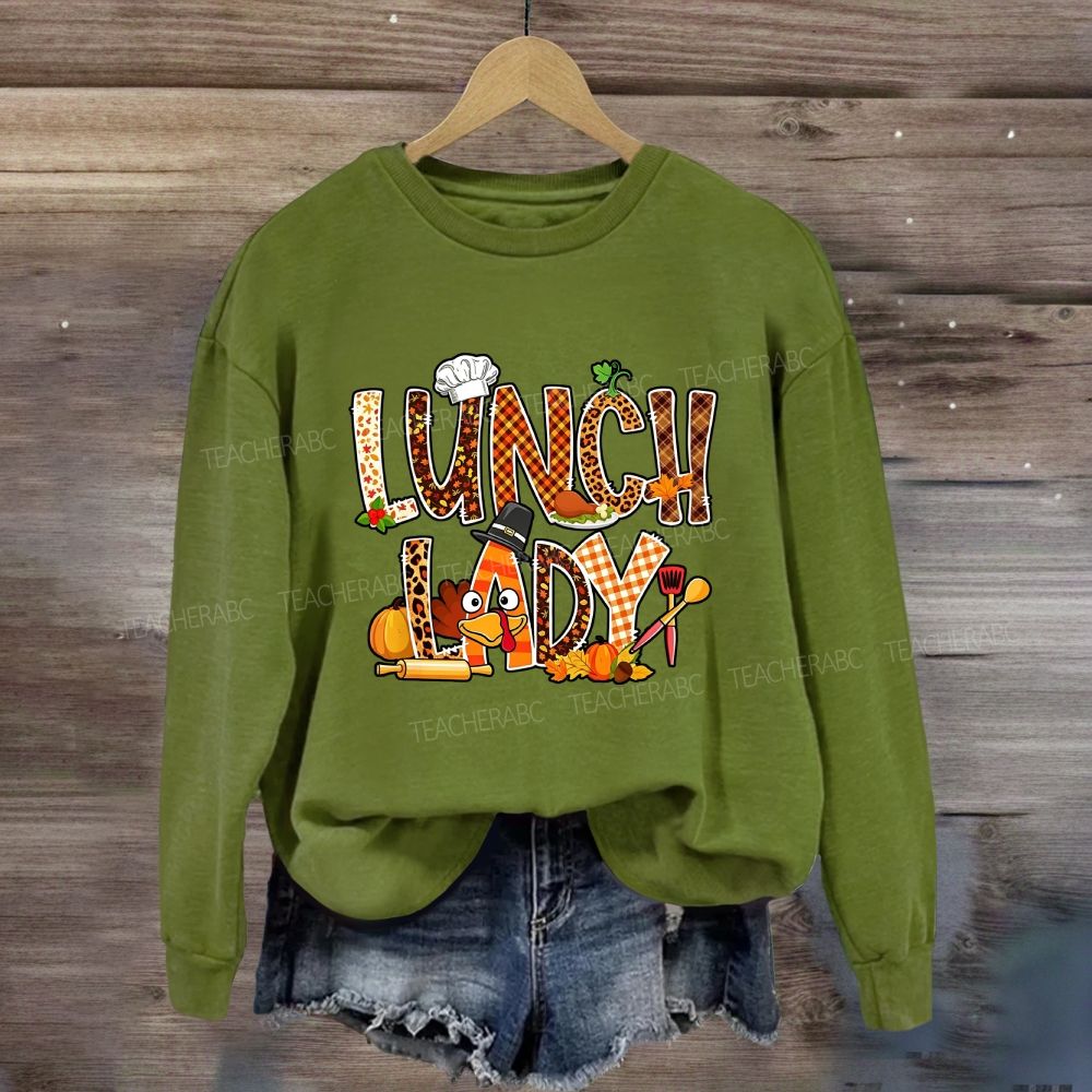 Fall Leopard Plaid Lunch Lady Pumpkin Sweatshirt
