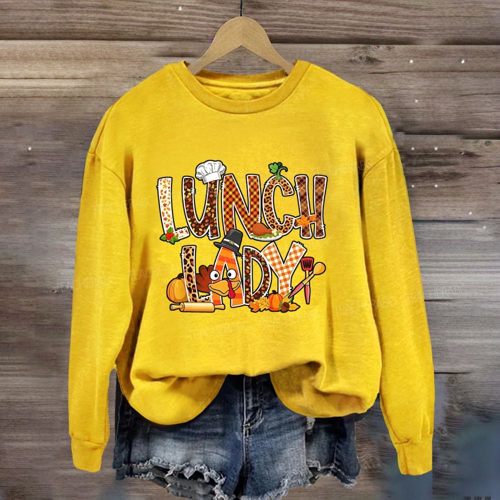 Fall Leopard Plaid Lunch Lady Pumpkin Sweatshirt