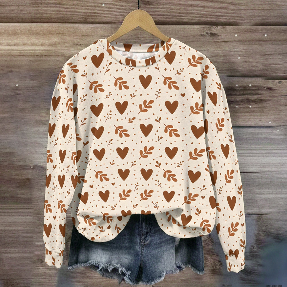 Vintage Brown Heart Branches Seamless Sweatshirt