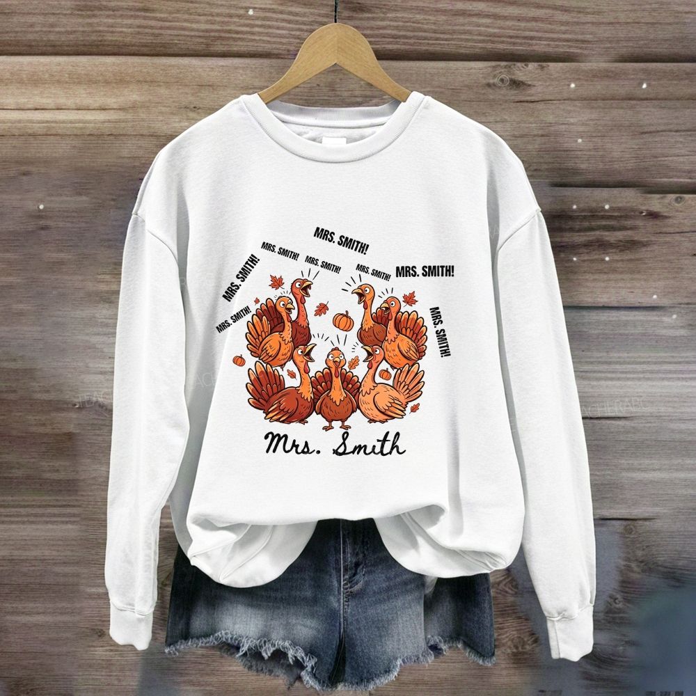 Personalized Name Turkey Thanksgiving Teacher Fall Sweatshirt