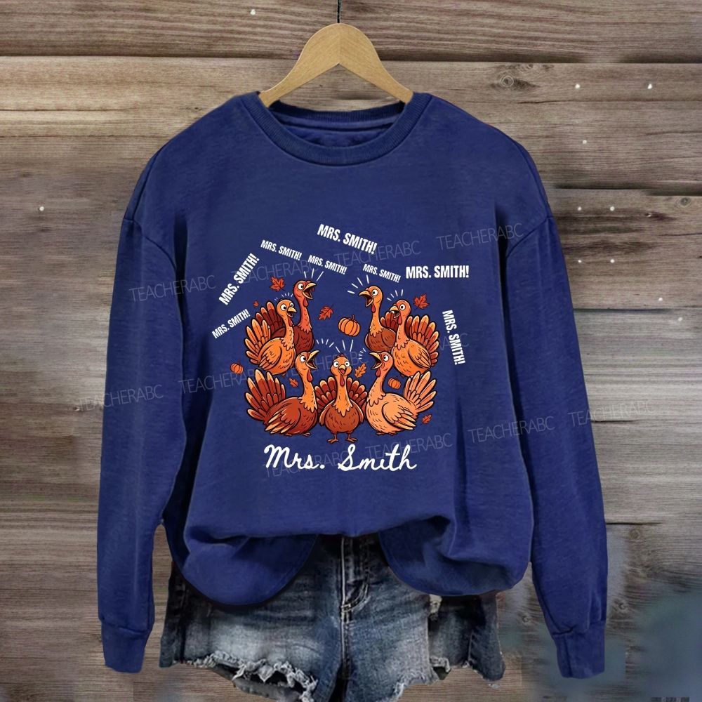 Personalized Name Turkey Thanksgiving Teacher Fall Sweatshirt